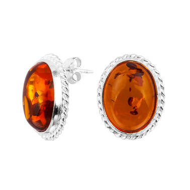 KOLCZYKI SREBRNE  Z BURSZTYNEM