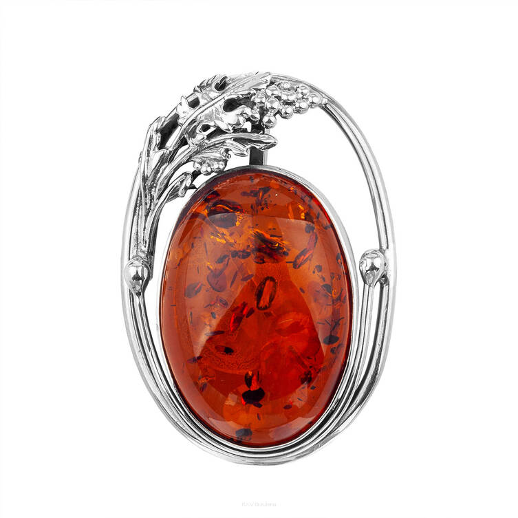 BROSZKA SREBRNA Z BURSZTYNEM