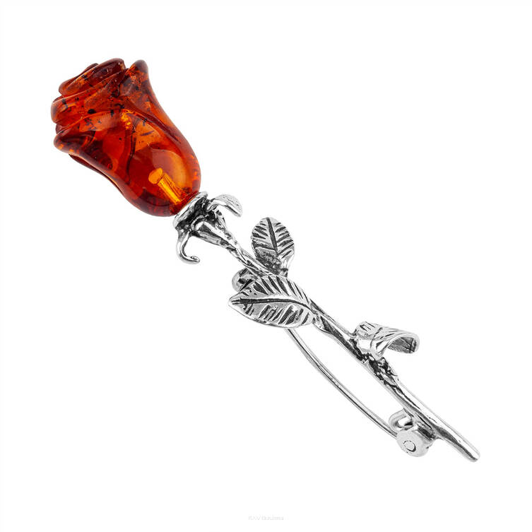 BROSZKA SREBRNA Z BURSZTYNEM