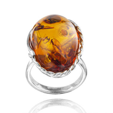 PIERŚCIONEK SREBRO Z BURSZTYNEM