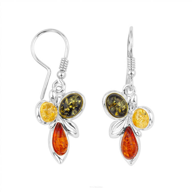 KOLCZYKI SREBRNE Z BURSZTYNEM