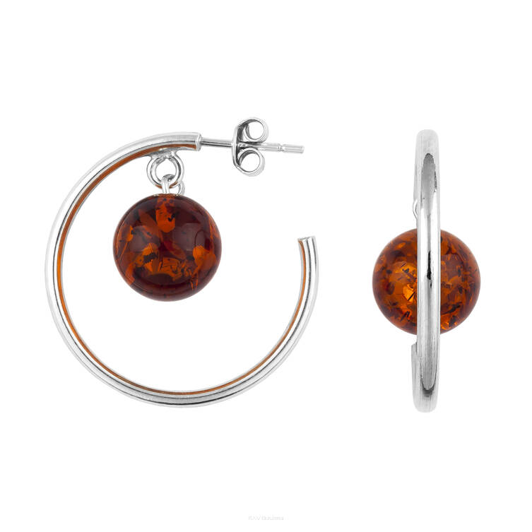 KOLCZYKI SREBRNO BURSZTYNOWE