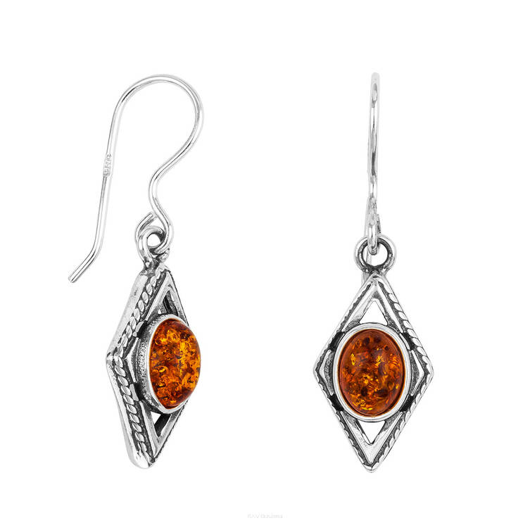 KOLCZYKI SREBRNE  Z BURSZTYNEM