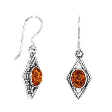 KOLCZYKI SREBRNE  Z BURSZTYNEM