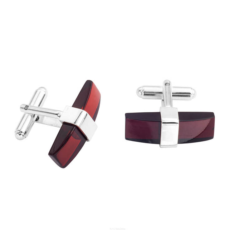 SPINKI DO MANKIETÓW SREBRNE Z BURSZTYNEM