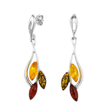 KOLCZYKI SREBRNE  Z BURSZTYNEM