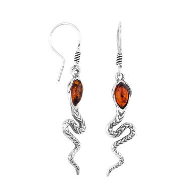 KOLCZYKI SREBRNE  Z BURSZTYNEM