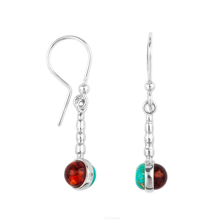 KOLCZYKI SREBRNE 925Ag Z BURSZTYNEM I TURKUSEM