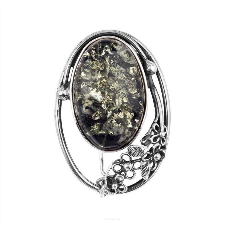 BROSZKA SREBRNA Z BURSZTYNEM