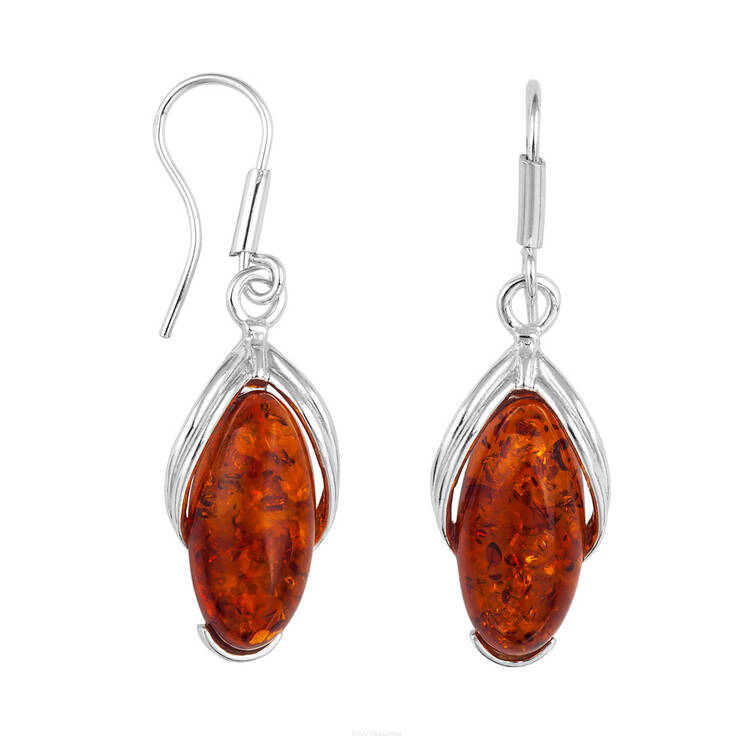 KOLCZYKI SREBRNE  Z BURSZTYNEM