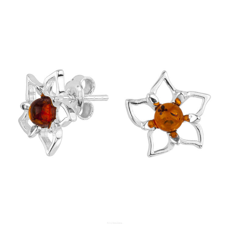 KOLCZYKI SREBRNE Z BURSZTYNEM