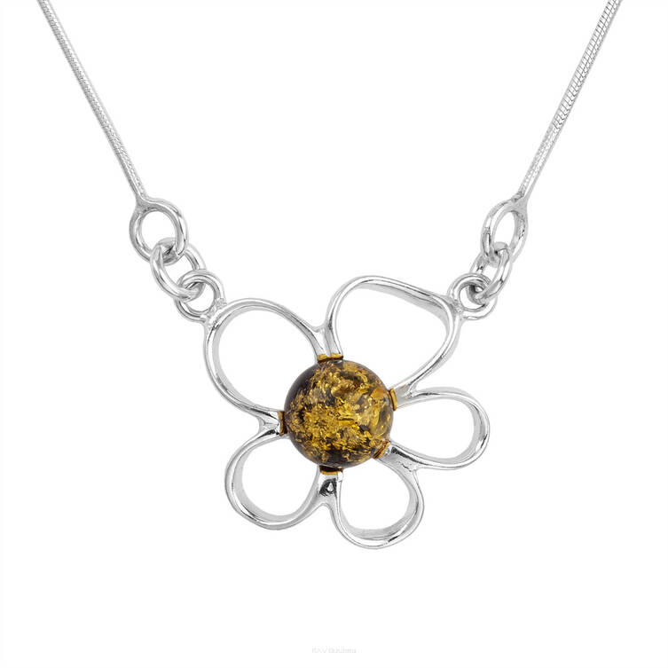 NASZYJNIK SREBRNY Z BURSZTYNEM