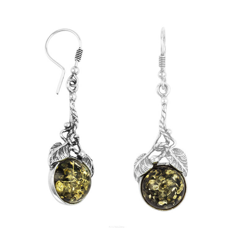 KOLCZYKI SREBRNE  Z BURSZTYNEM