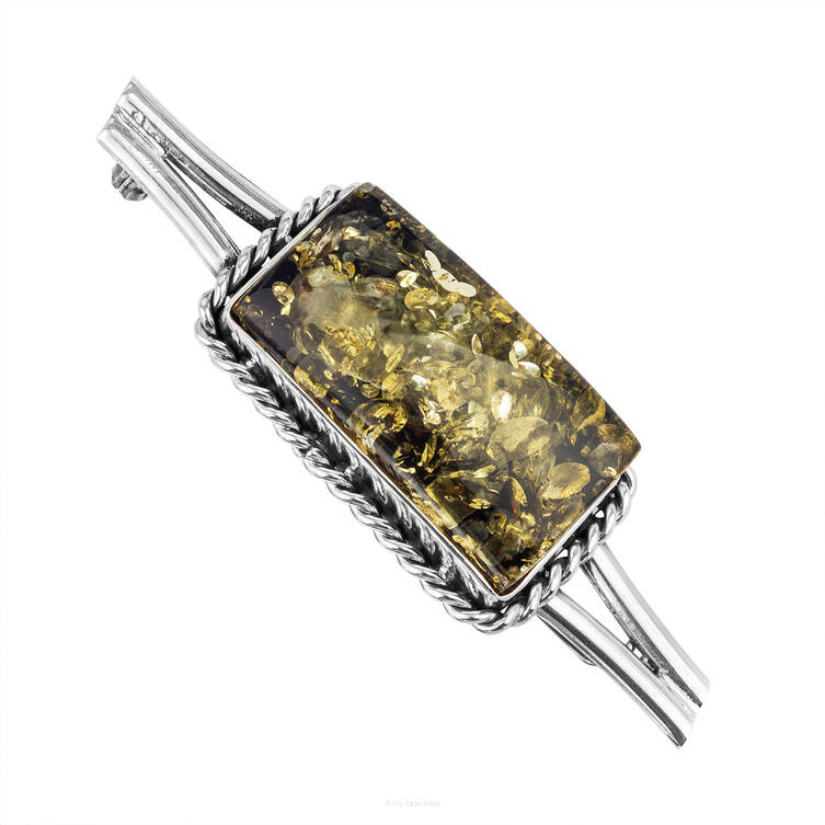 BROSZKA SREBRNA Z BURSZTYNEM