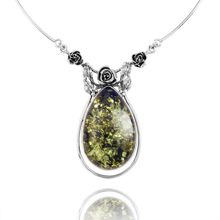 NASZYJNIK SREBRNY Z BURSZTYNEM