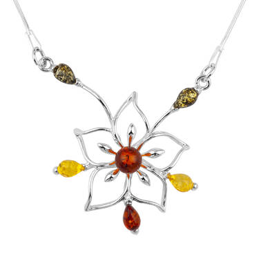 NASZYJNIK SREBRNY Z BURSZTYNEM