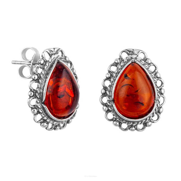 KOLCZYKI SREBRNE Z BURSZTYNEM