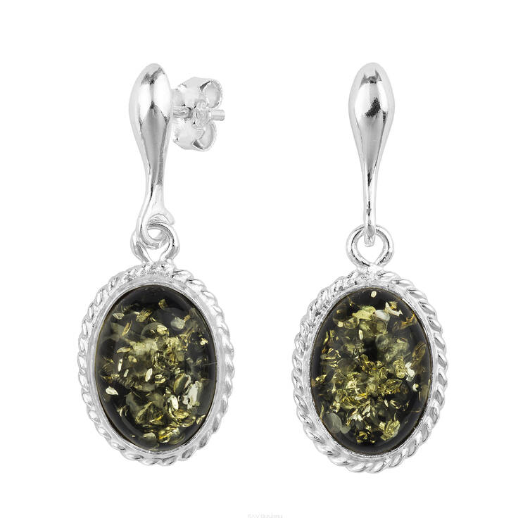 KOLCZYKI SREBRNO BURSZTYNOWE