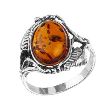 PIERŚCIONEK SREBRO Z BURSZTYNEM