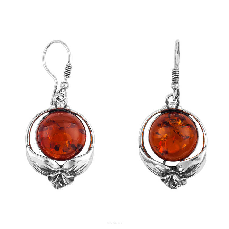 KOLCZYKI SREBRNE  Z BURSZTYNEM