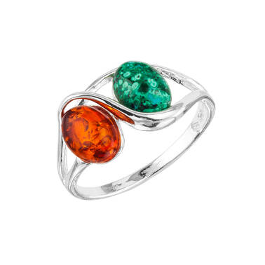 PIERŚCIONEK SREBRO Z BURSZTYNEM I CHRYZOKOLĄ
