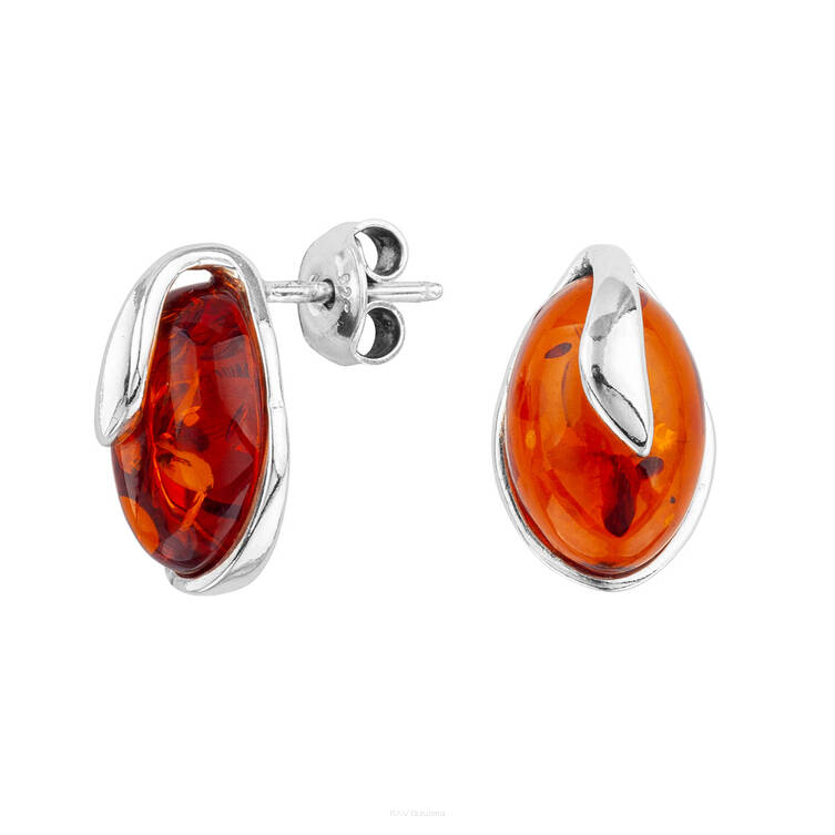 KOLCZYKI SREBRNE Z BURSZTYNEM