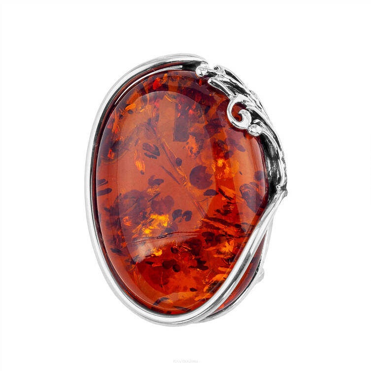 BROSZKA SREBRNA Z BURSZTYNEM