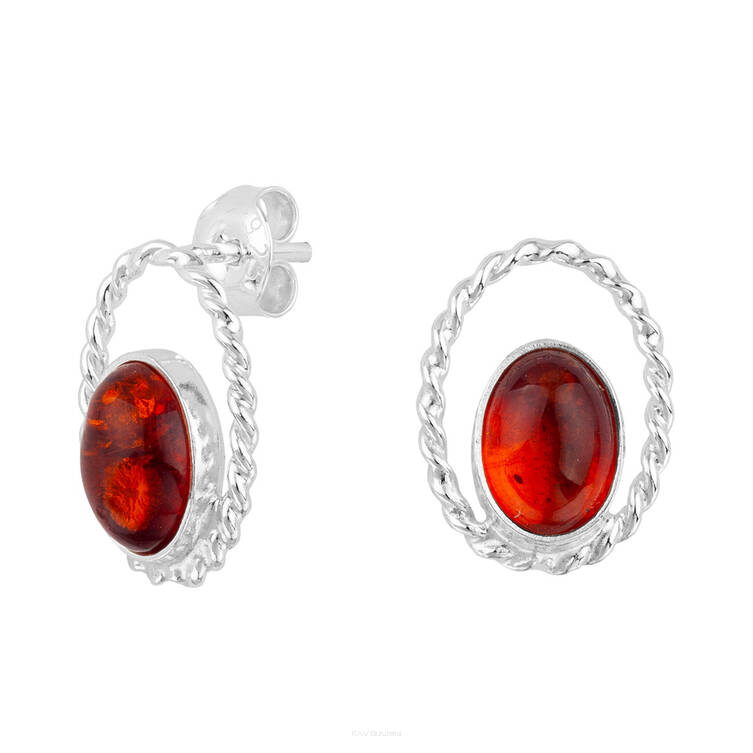 KOLCZYKI SREBRNE Z BURSZTYNEM