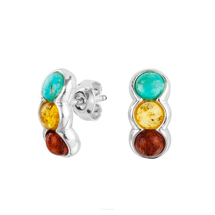 KOLCZYKI SREBRNE 925Ag Z BURSZTYNEM I TURKUSEM