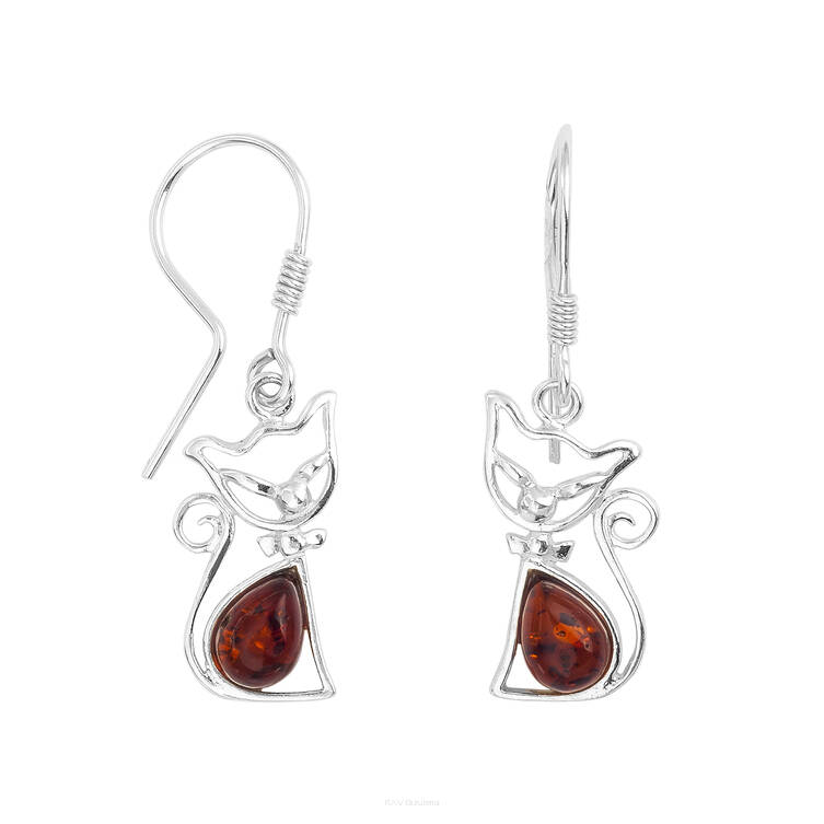 KOLCZYKI SREBRNO BURSZTYNOWE