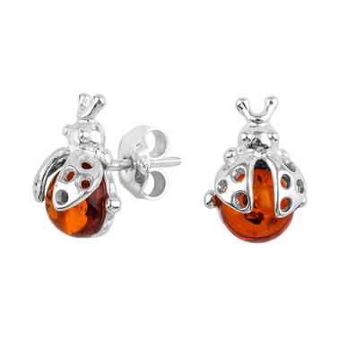 KOLCZYKI SREBRNE  Z BURSZTYNEM