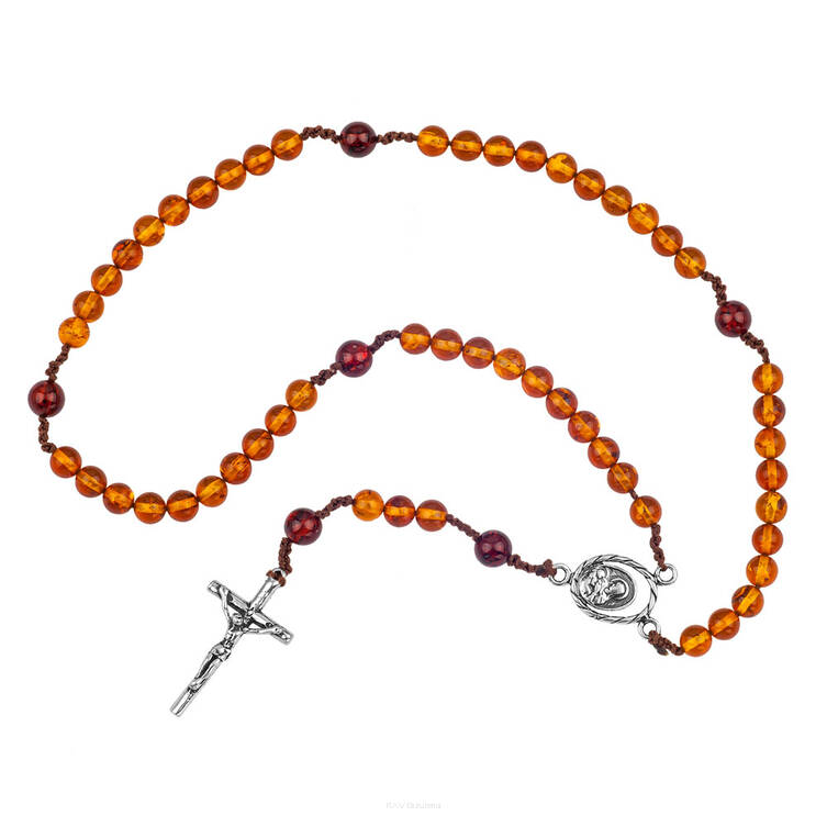 RÓŻANIEC SREBRNO BURSZTYNOWY