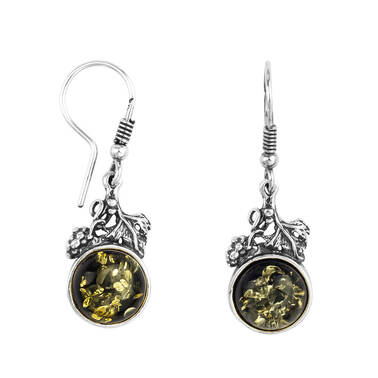 KOLCZYKI SREBRNE  Z BURSZTYNEM