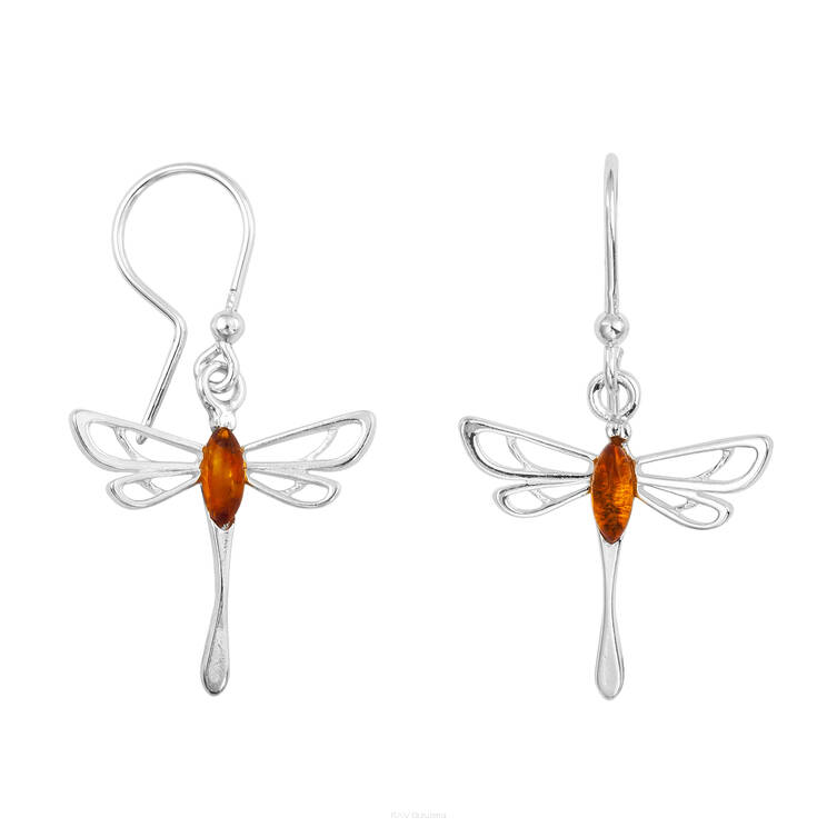 KOLCZYKI SREBRNO BURSZTYNOWE