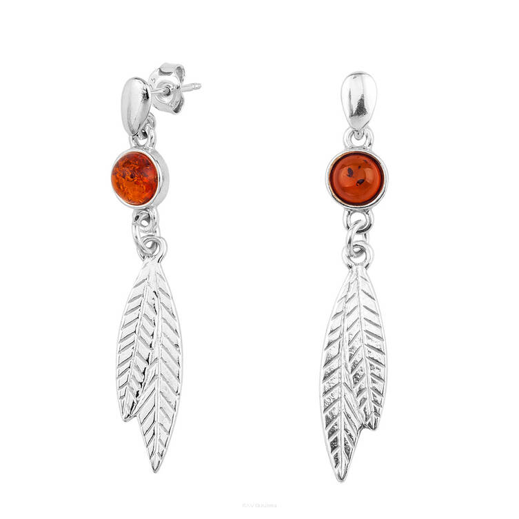 KOLCZYKI SREBRNE  Z BURSZTYNEM