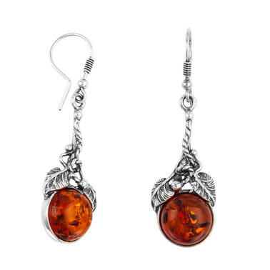 KOLCZYKI SREBRNE  Z BURSZTYNEM