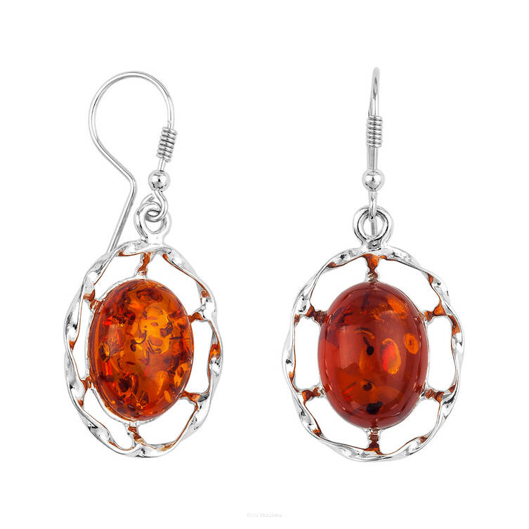 KOLCZYKI SREBRNE  Z BURSZTYNEM