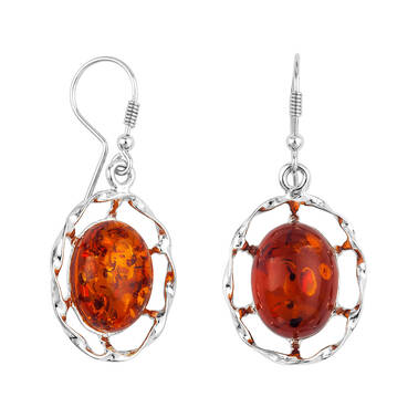 KOLCZYKI SREBRNE  Z BURSZTYNEM