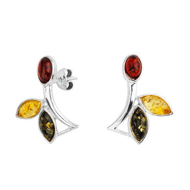 KOLCZYKI SREBRNE  Z BURSZTYNEM