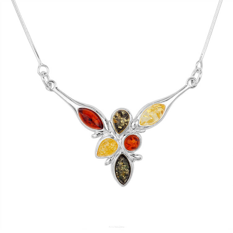 NASZYJNIK SREBRNY Z BURSZTYNEM