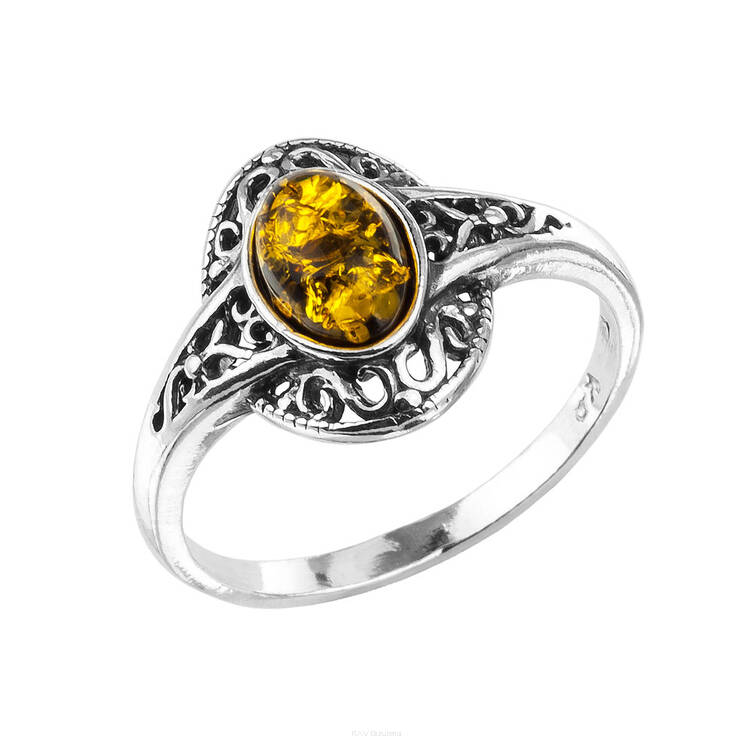 PIERŚCIONEK SREBRO Z BURSZTYNEM