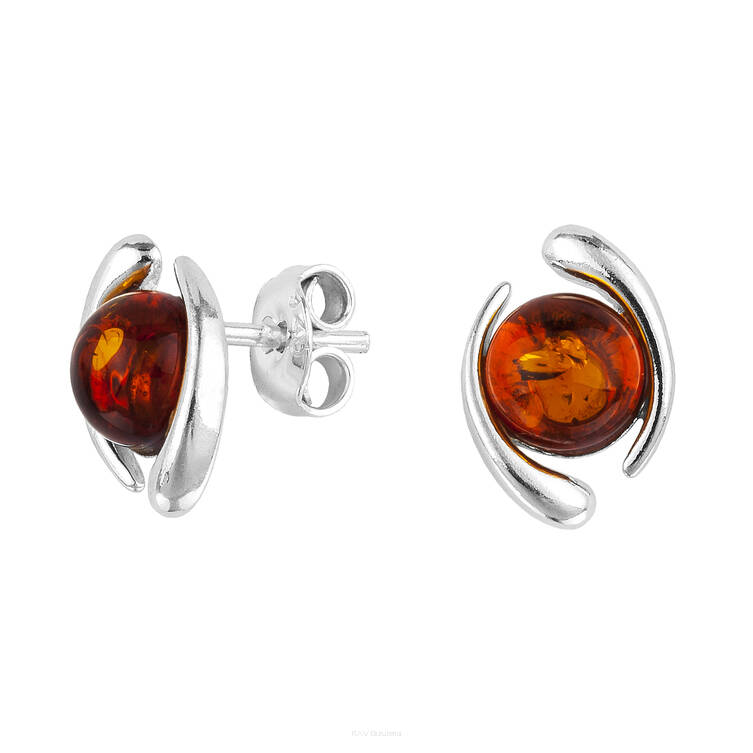 KOLCZYKI SREBRNE Z  BURSZTYNEM