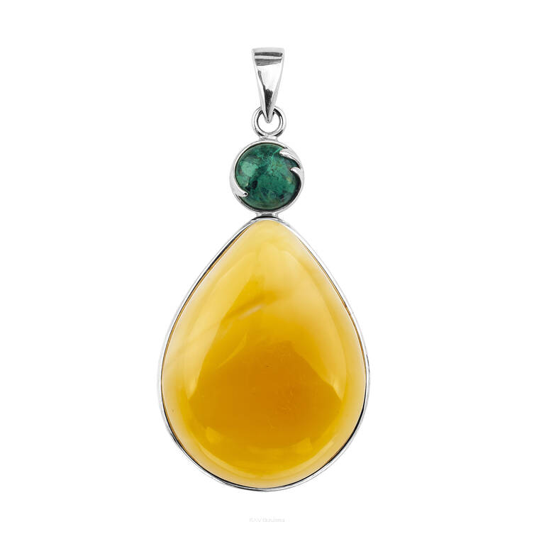 WISIOREK SREBRNY Z BURSZTYNEM I CHRYZOKOLĄ