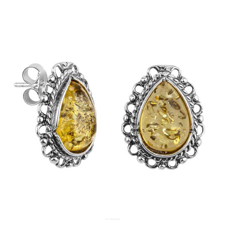 KOLCZYKI SREBRNE Z BURSZTYNEM