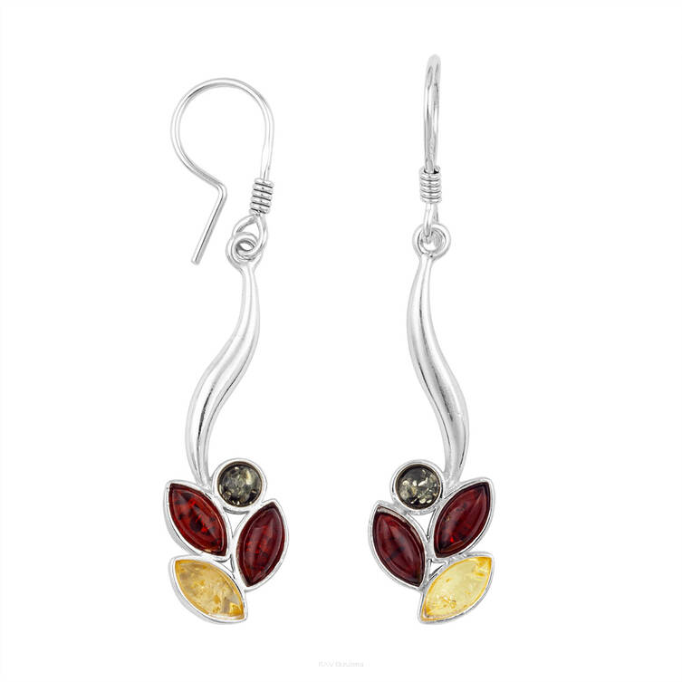 KOLCZYKI SREBRNE Z BURSZTYNEM