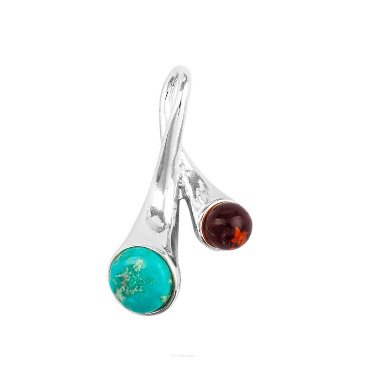 WISIOREK SREBRNY Z BURSZTYNEM I TURKUSEM