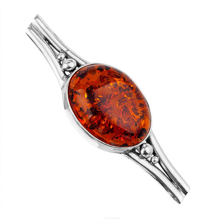 BROSZKA SREBRNA Z BURSZTYNEM