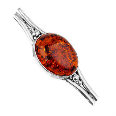 BROSZKA SREBRNA Z BURSZTYNEM