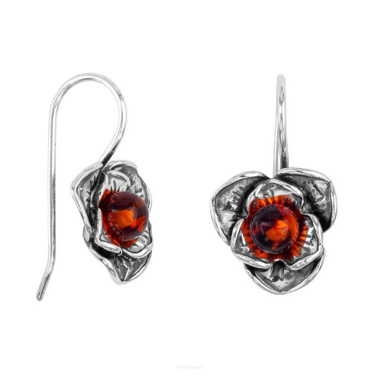 KOLCZYKI SREBRNE Z BURSZTYNEM