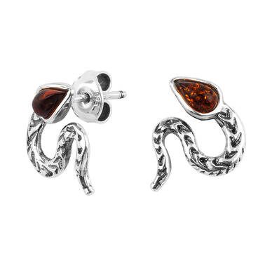 KOLCZYKI SREBRNE  Z BURSZTYNEM